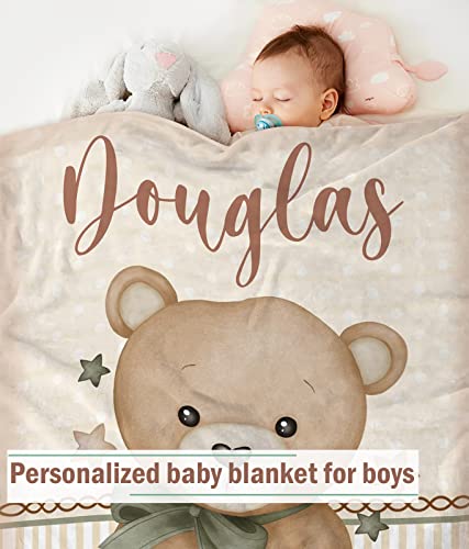 Personalized Baby Blanket for Boys, Custom Baby Blanket with Name Super Soft Personalized Name Blankets for Kids, Custom Bear Blankets for Infant Toddler, Babys Gifts for Birthday - color: Cute Bear