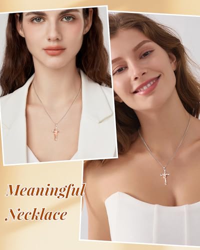 ACECHA Silver Cross Necklace for Women, Crosses Pendant with Birthflower - color: Narcissus-Vitality