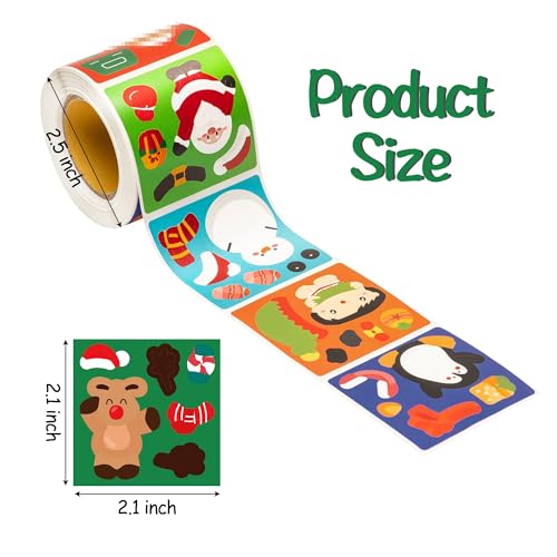 Haooryx Christmas DIY Sticker Roll, 300 Pcs Snowman Penguin Santa Claus - style: Christmas Character 1Roll