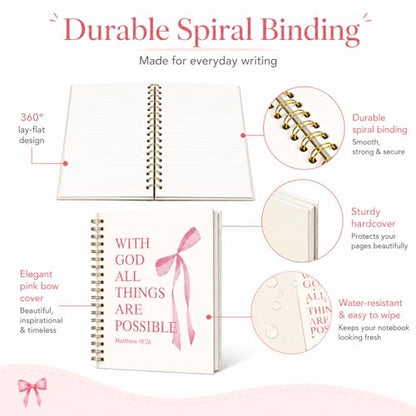 Pink Bow Notebook Bible Study Journal for Girls - color: (Pink) Matthew 19:26