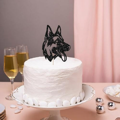German Shepherd Cake Topper, Dog Birthday Cake Decor, Black Glitter Puppy Face Cake Topper for Kids, Pet Themed Birthday/Adoption Day Party Decoration - style: German Shepherd