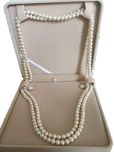 Jewelry Set Velvet Box Necklace Earring Ring Necklace Bracelet Gift Display Case Wedding Jewelry Storage Holder (Beige for Long Pearl Chain) - color: Beige for Long Pearl Chain