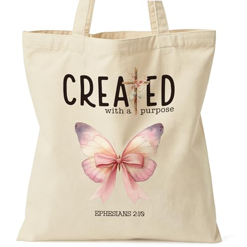 Christian Bible Tote Bag for Women Shopping Work Church with Inner Pocket - color: Beige 01