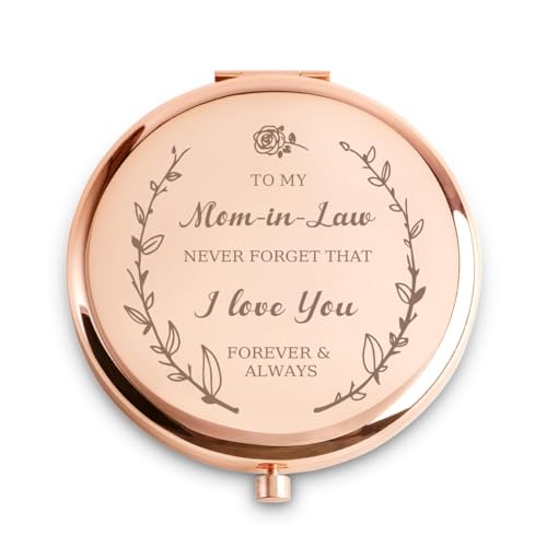 Personalized Gifts for Mom in Law, Custom Mom in Law Gifts for Birthday, Engraved Compact Mirror, Mothers Day Basket Stuffers - color: Mom in Law - I Love You