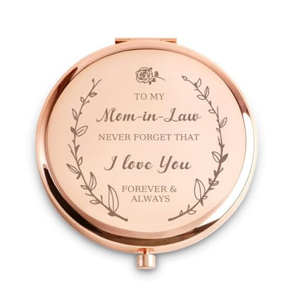 Personalized Gifts for Mom in Law, Custom Mom in Law Gifts for Birthday, Engraved Compact Mirror, Mothers Day Basket Stuffers - color: Mom in Law - I Love You