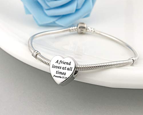 Heart Charm Fit Pandora Charms Bracelet Christian Bible Verse Charm Prayer Faith Religious Charms Gifts for Women - style: A friend loves at all times Proverbs 17:17
