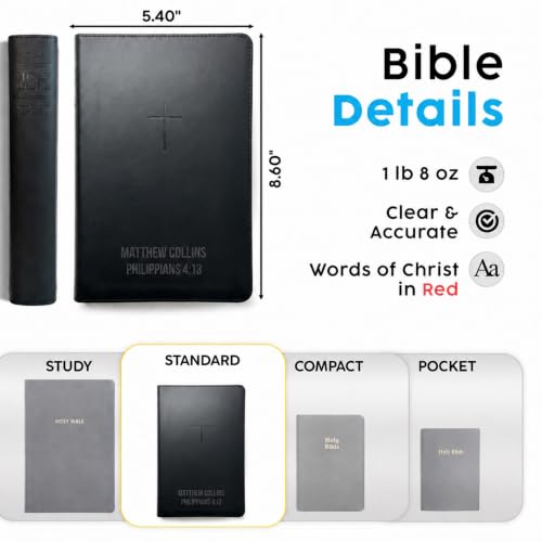 Printualist Personalized NLT Bible, Custom Engraved Name and Scripture Reference, Red Letter New Living Translation Text, Faux Leather Christian Gift for Daily Devotion and Church, Classic Black - color: Classic Black