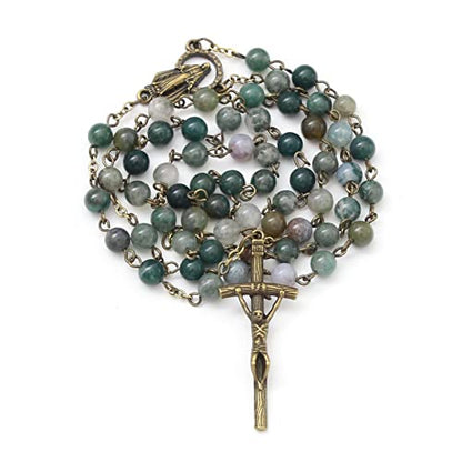 KOMI Rosary Beads Catholic for Women Gemstone Rosary Beads Necklace with Crucifix Cross Crystal Pearl Rosary Rosarios Catolicos Catholic Gifts - style: 6mm Agate Beads