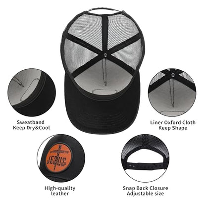 Trucker Hat Baseball Cap Christian Hats for Men Women Jesus Cross The Way The Truth Life Jesus Saves Hats - color: Black