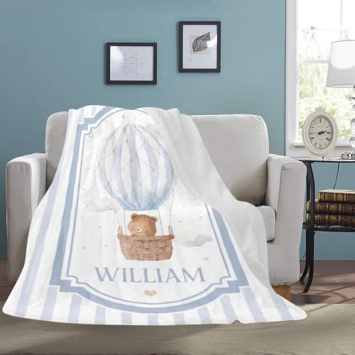 Personalized Baby Blanket with Name, Bear Hot Air Balloon Nursery Blanket - color: Baby Blanket #12