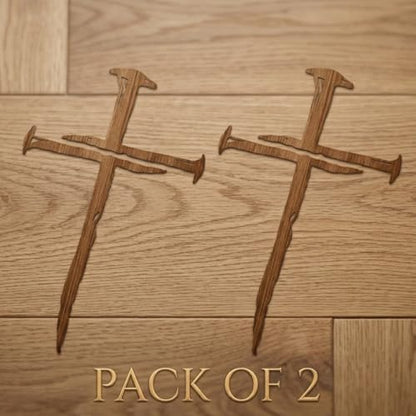 Cross of Nails Sticker - Vinyl Christian Sign Decal, Pack of 2, 6'' (Wood Grain) - color: Wood Grain