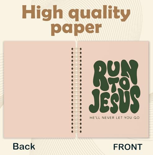 Retro Green Christian Spiral Notebook, Run to Jesus Bible Verse Journal, Religious Scripture Journals for Writing, Bible Notebooks for Note Taking, Church Notes Journal, 5.5x8.3 Inch - color: God-Run
