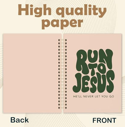 Retro Green Christian Spiral Notebook, Run to Jesus Bible Verse Journal, Religious Scripture Journals for Writing, Bible Notebooks for Note Taking, Church Notes Journal, 5.5x8.3 Inch - color: God-Run
