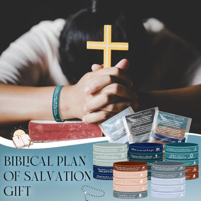 100 Set Plan of Salvation Gospel Tracts Cards Christian Gifts Bookmarks and Bible Verse Silicone Bracelets Bulk for Evangelism Scripture Catholic Prayer Fathers Gifts for Church Men Ministering
