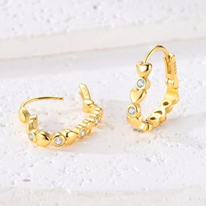LAZA 925 Sterling Silver Earrings for Women Huggies Hoop Gold Earrings - color: Gold Heart Earrings