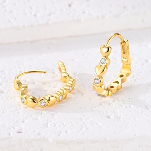 LAZA 925 Sterling Silver Earrings for Women Huggies Hoop Gold Earrings - color: Gold Heart Earrings