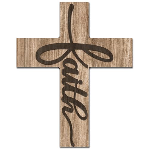 Faith Biblical Verse Cross Wall Decor - Christian Wooden Cross - Christian Wooden Hanging Decorations for Home Easter Christmas Farmhouse Kids Room, 8x10 Inches -A04 - color: E Faith