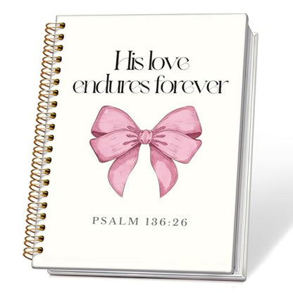 Retro Pink Coquette Bow Christian Notebook, Psalm 136:26 Bible Journaling, Religious Prayer Journal for Woman, Church Notes Notebook, Scripture Hardcover Spiral Notebooks 5.5x8.3 Inch - color: 05-Bible(06)