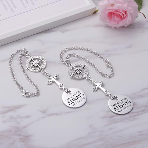 2 Pack Cross Car Charms, 'I Am with You Always' Matthew 28:20, Guardian Angel Rear View Mirror Decor, Religious Gift for Women Men, Christian Faith Based Car Accessory