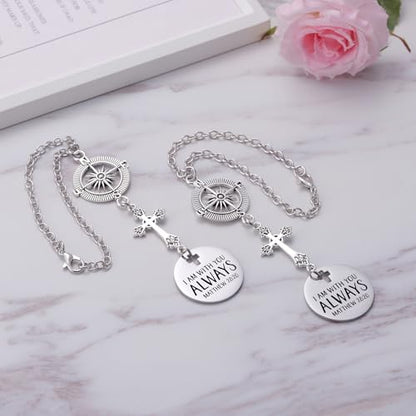 2 Pack Cross Car Charms, 'I Am with You Always' Matthew 28:20, Guardian Angel Rear View Mirror Decor, Religious Gift for Women Men, Christian Faith Based Car Accessory