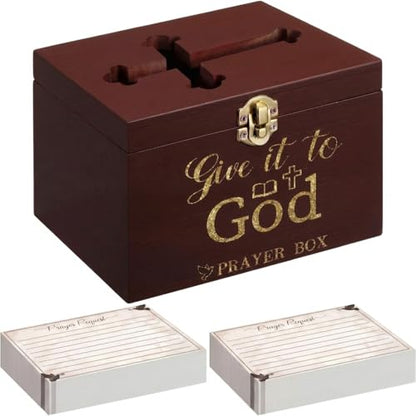 Croblissful Prayer Request Box with 100 Pcs Prayer Cards, Wooden, Walnut - style: Walnut