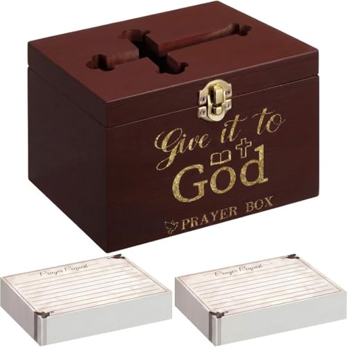 Croblissful Prayer Request Box with 100 Pcs Prayer Cards, Wooden, Walnut - style: Walnut