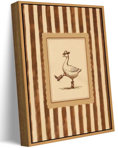 Floating Framed Cowboy Goose Canvas Wall Art, Funny Western Silly Goose Paint Picture Wall Decor, Dancing Duck Stripe Poster Print Artwork, for LivingRoom Bedroom Kids Room Home Decoration 8x10in - color: Cowboy Duck, size: 10"L x 8"W