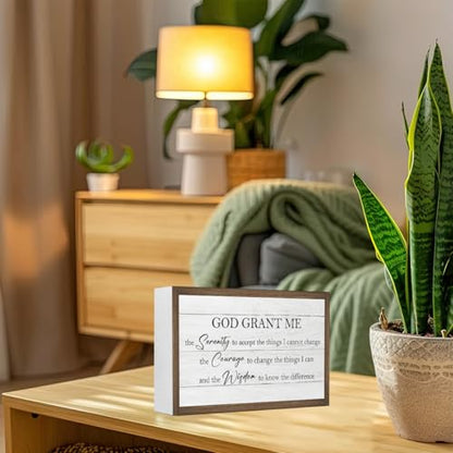 God Grant Me Bible Verse Wooden Box Sign Desk Decor,Rustic Scripture Wooden Block Plaque Sign for Christian Farmhouse Home Office Shelf Table Wall Decor ﻿