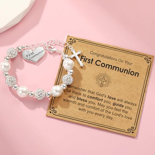 First Communion Confirmation Baptism Cross Bracelet for Girls, Catholic Jewelry Gifts for Kids Daughter Goddaughter Granddaughter 6+2 Inches - style: First Communion