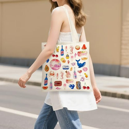 Canvas Tote Bag for Women with Zipper Cute - color: Grocery