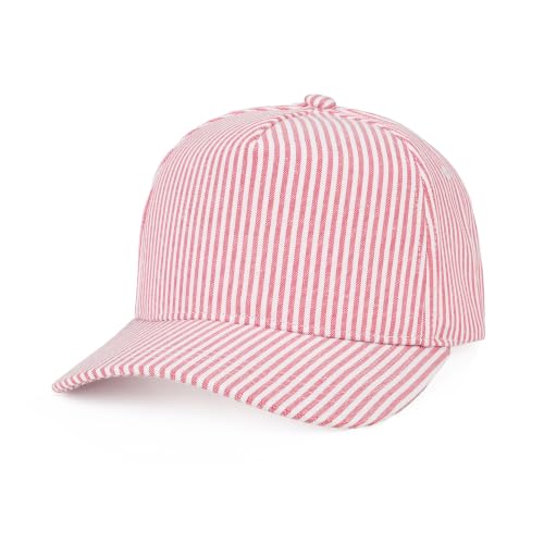C.C Women's Criss-Cross Ponytail Trucker Hat - Snapback, One Size - color: Cotton Stripe-red