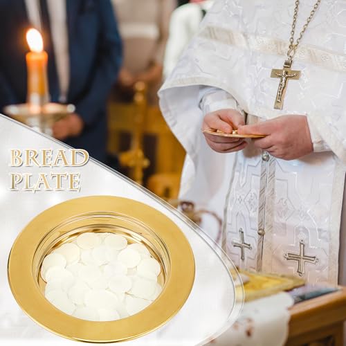 Zhehao 1 Pcs Communion Plates for Church Communion Bread Tray Plate Church Supplies Set Polished Stainless Steel Tray (Gold) - color: Gold