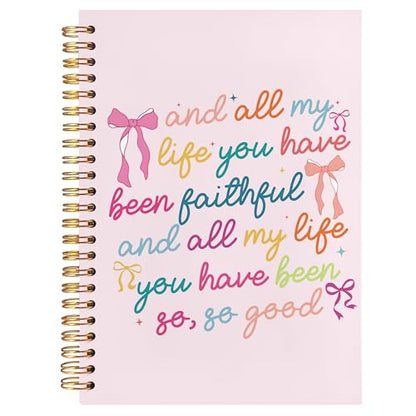 BearCake Coquette Bow Christian Notebook Journal, Religious Journal for Women, Christian Gifts for Women, and all My Life You Have Been Faithful Hardcover Spiral Notebook 5.5x8.3 - color: white Bible-so good