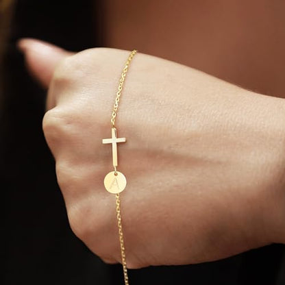 Stocking Stuffers for Teens Women, Cross Bracelet for Women Graduation Gift Dainty Cross Bracelet with Initials Christian Gifts for Women Teen Girl Gift Confirmation Baptism Religious Jewelry Birthday Mothers Day Gifts - color: Gold - R