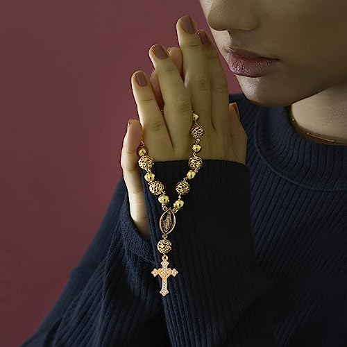 30pcs Golden Alloy Mixed Rhinestone Religious Cross and Center Miraculous Medal Charms Our Lady Virgin Mary Jesus Pendant Links for DIY Rosary Beads Necklace Jewelry Making, 6 Styles