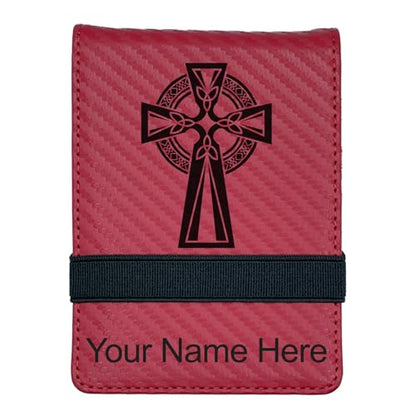 LaserGram Mini Padfolio with Notepad and Pen, Celtic Cross, Personalized Engraving Included (Carbon Fiber Red) - color: Carbon Fiber Red