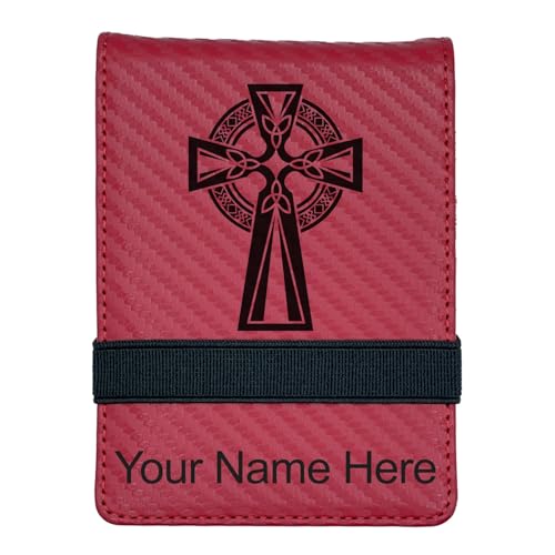 LaserGram Mini Padfolio with Notepad and Pen, Celtic Cross, Personalized Engraving Included (Carbon Fiber Red) - color: Carbon Fiber Red