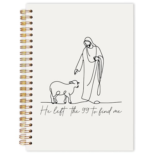 He Left the 99 to Find Me Christian Spiral Notebook 5.5x8.3 in, Christian Prayer Bible Verse Journal, Minimalist Jesus and Lamb Hardcover Notebook Journal Gifts for Women - color: Minimalist Jesus and Lamb