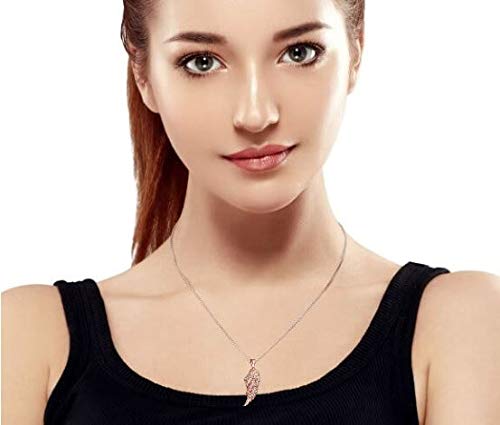 Guardian Angel Wing Pendant Necklace CZ Rose Gold Plated Sterling Silver - color: Pink