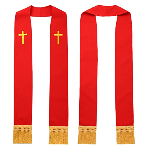 BLESSUME Church Clergy Pastor Cross Embroidered Stole - color: Red 4