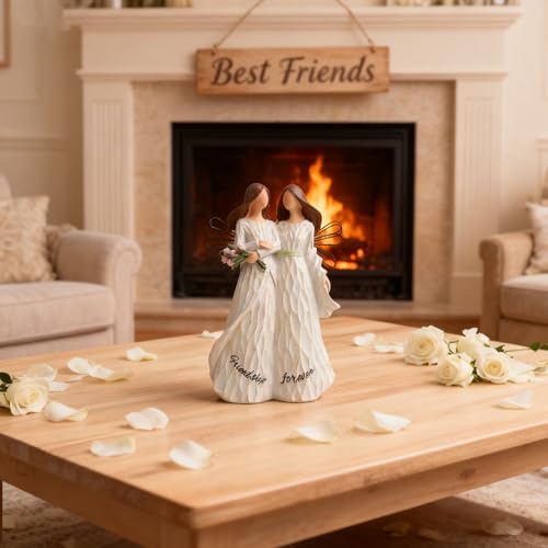 Friendship Angel Figurine Resin Statue, Best Friend Sister Gifts for Women, Sympathy Memorial Keepsake, Christmas Thanksgiving Birthday Home Decor Collectible Sculpture for Living Room Office - color: White