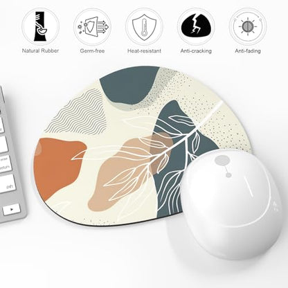 Mouse Pad, Premium-Textured Oval Computer Pad, 8.7" x 7.1" Thick 3 mm Anti-Slip Waterproof Rubber Cute Mouse Mat for Office, Home, Gaming, Laptop, PC, Boho Leaves - color: Boho Leaves