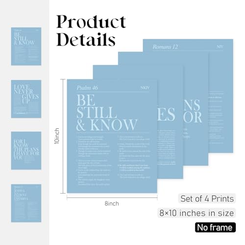 Locomiss Light Blue Christian Wall Art Decor, Modern Bible Verse Prints, Minimalist Jesus Scripture Wall Decor, Inspirational Bible Posters for Bedroom Office Living Room, Set of 4 (8x10 Unframed) - color: Light Blue, size: 8x10 Inches