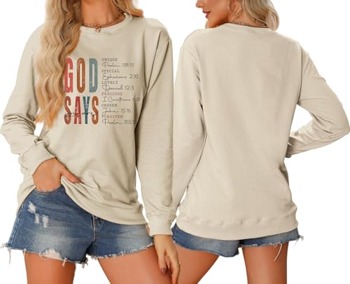 Faith Sweatshirts for Women Christian Jesus God Graphic Sweatshirt - color: Beige, size: XX-Large