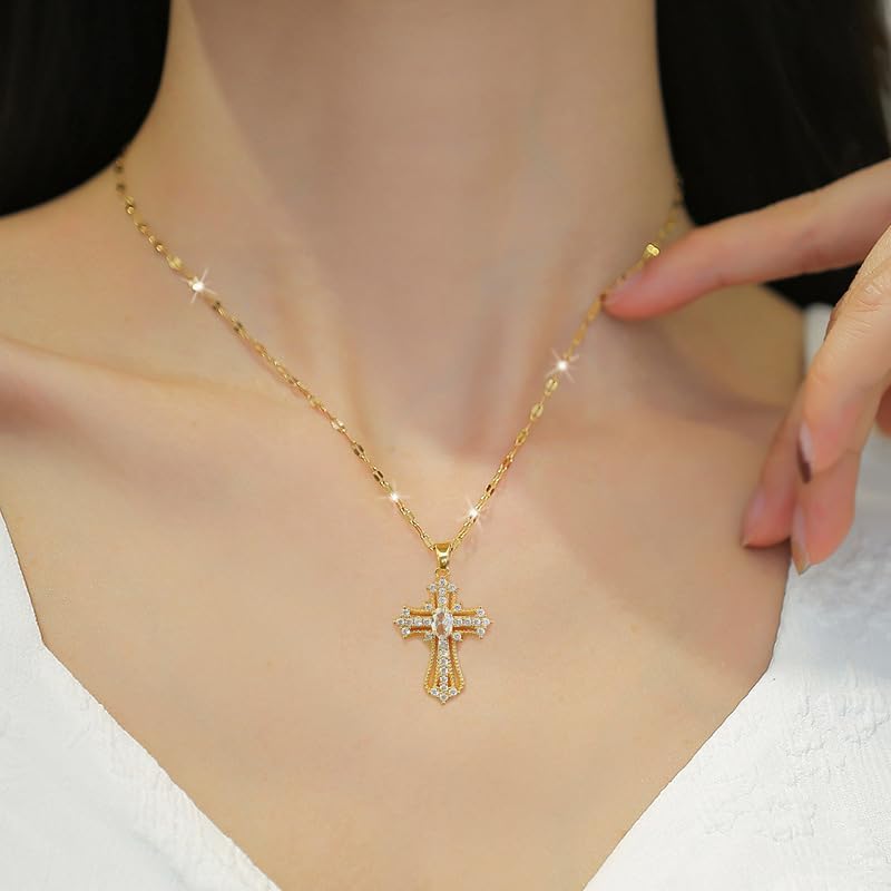 Exquisite Stainless Steel Cross Necklaces,A Perfect Blend of Gothic Style and Christian Faith, Suitable for Men and Women, Fashionable Accessories, Hypoallergenic Material - color: White Gold