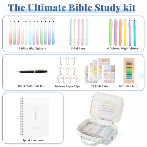 Personalized Initial Bible Cover Case for Women Bible Bag w/Study Supplies - color: Blue Flower, size: I