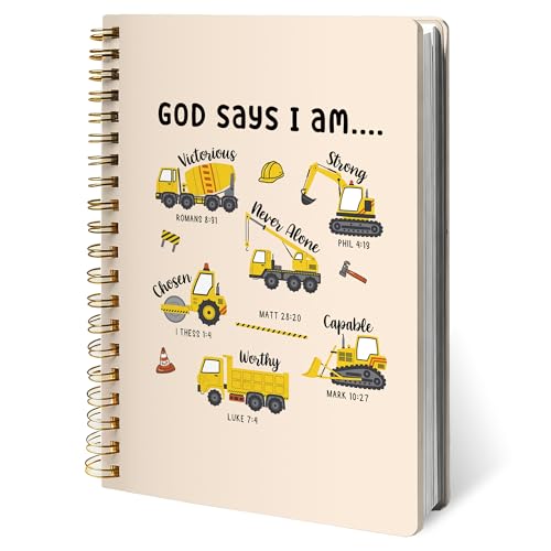 God Says I Am Construction Christian Notebook Journal, Inspirational Bible Verse Notebooks for Kids Boys, Positive Affirmation Journal, Hardcover Spiral Notebook 5.5x8.3 Inch
