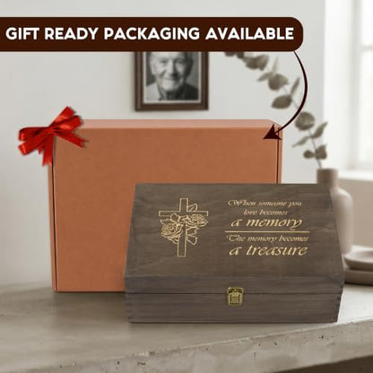 Memorial Engraved Wooden Keepsake Box, Memory Treasure Box with Inside Engraving, Sympathy Remembrance Gift Box for Photos, Letters, Mementos & Precious Memories, X-Large 14.15 x 9.5 x 4.5" - size: X-Large, style: Memorial