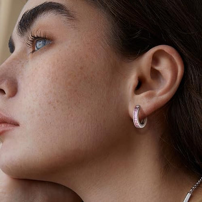 14K Gold Huggie Earrings for Women Silver Huggie Hoop Earrings Cubic Zirconia Huggie Earrings Stud Earrings Lightweight Dainty Hypoallergenic Earrings Jewelry Gifts - color: Silver Pink CZ Huggies