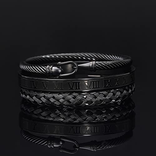 WFYOU Stainless Steel Bracelets for Men Gold Cuff Bracelet Birthday Gifts - color: Black 5